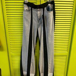 Two Tone Denim Panel Wide Leg Pants